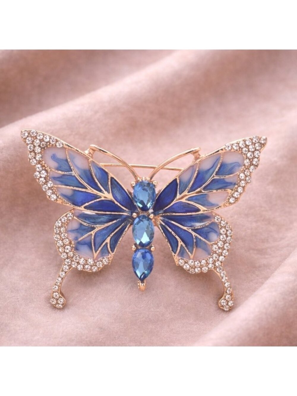 Blue Butterfly Crystal Brooch